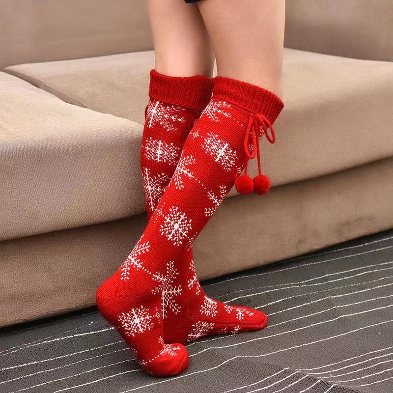 Winter Thick Knit Thigh High Socks Long Stockings Boot Christmas Calf Socks Knitted Bunching Socks