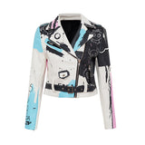 Punk Rock Jacket Graffiti Printing Rivet Motorcycle Leather Coat