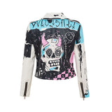 Punk Rock Jacket Graffiti Printing Rivet Motorcycle Leather Coat