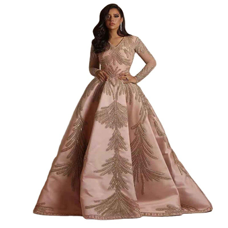 Olivia Wilde Dress Gilding Long Sleeve Dress Banquet Sexy Evening Dress
