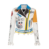 Women's Leather Jacket Biker Motorcycle Coat Autumn and Winter Short Top Women's Slim Motorcycle Leather Clothing Women's Lapel Long Sleeve