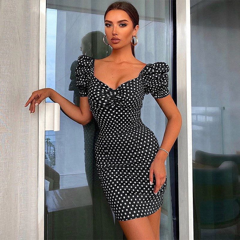 Milkmaid Dress Polka Dot Short Sleeve Bodycon One-Step Dresses