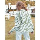 Women Denim Jacket Slim Light Green Zebra Pattern Denim Jacket