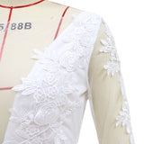 Women Lace Wedding Dress Summer Dress V-neck Long Sleeve See-through White Dress