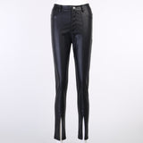 Brown Leather Pants Skinny Split Zipper Leather Pants Women's Autumn and Winter Tight Mid-Waist Straight Trousers