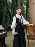 Vintage Shirt Suspender Dress Two-Piece Set Fashion 2 Pieces Set Cottagecore Academia Fashion Dresses