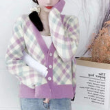 Preppy Aesthetic Sweater Knitted Cardigan Coat for Women Autumn V-neck