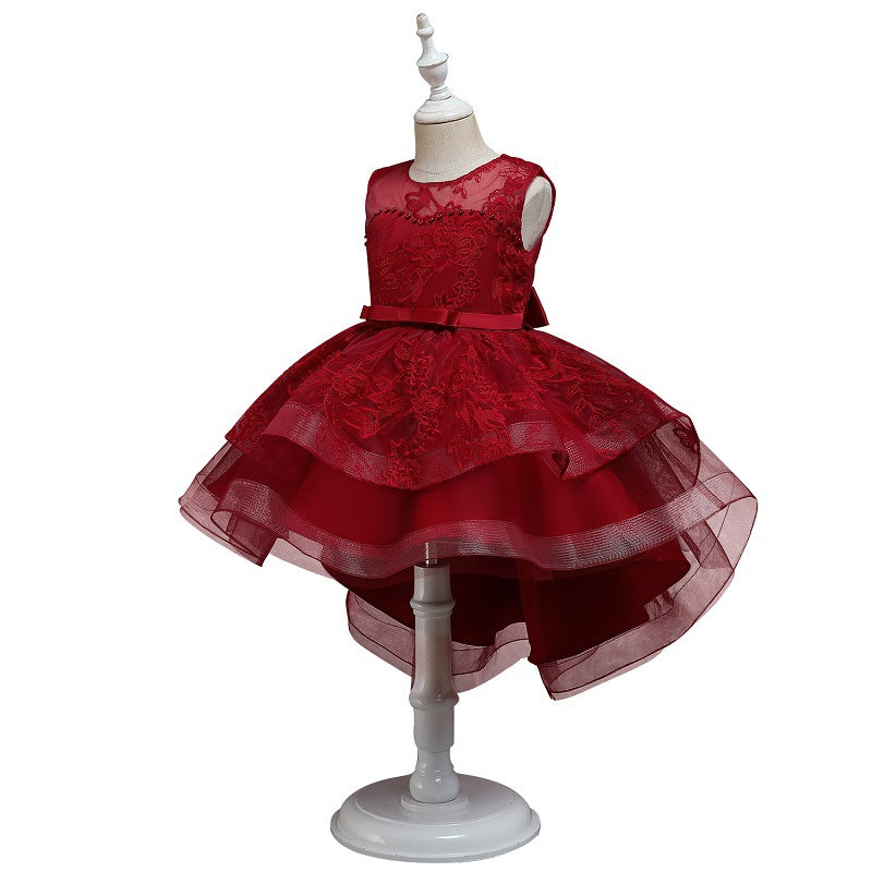 Toddler Girls Sequin Gown Dress Children's Full Dress Lace Wedding Dress Performance Wear Mesh Embroidery