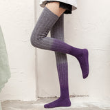Winter Thick Knit Thigh High Socks Long Stockings Boot Knitted Gradient over the Knee Stockings Bunching Socks