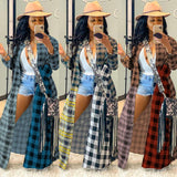 Fashion Casual Color Plaid Stitching Long Shirt Jacket