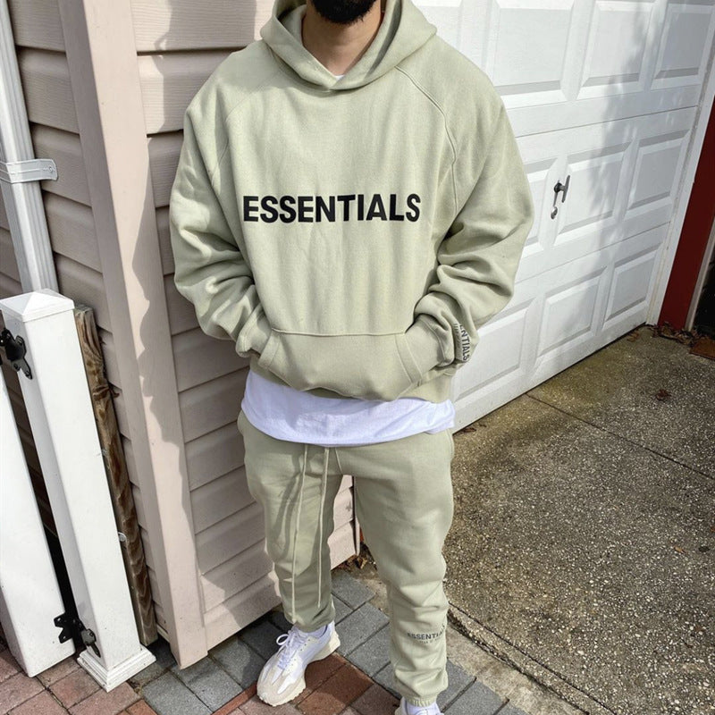 Fog Fear of God Essentials Hoodie Double-Line Fleece Hoodie Avocado Green Letter Hooded Sweater