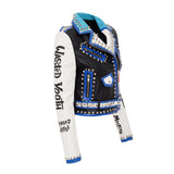 Punk Rock Jacket Pu Women's Leather Top Graffiti Printing Coat