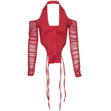 Music Festivals Rave Outfits Girls Tops Autumn and Winter Women's Sexy Slim T-shirt Women