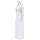 Women Lace Wedding Dress Summer Dress V-neck Long Sleeve See-through White Dress