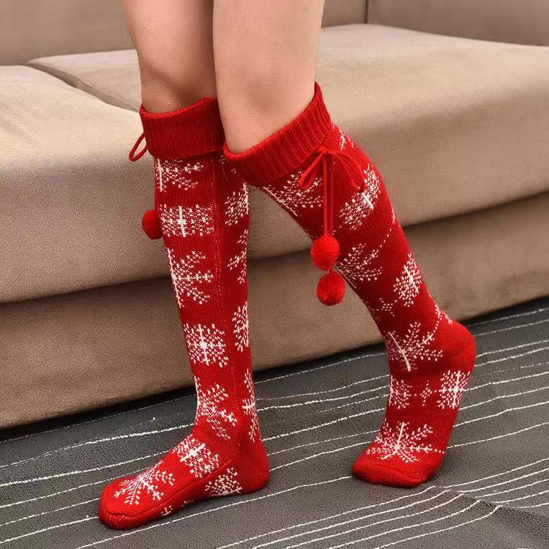 Winter Thick Knit Thigh High Socks Long Stockings Boot Christmas Calf Socks Knitted Bunching Socks