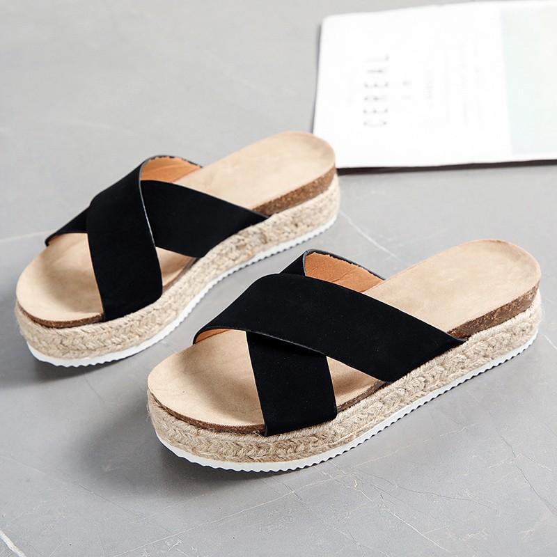 Women Open Toe Sands Flats Leopard Cross Breathable Casual Sandals