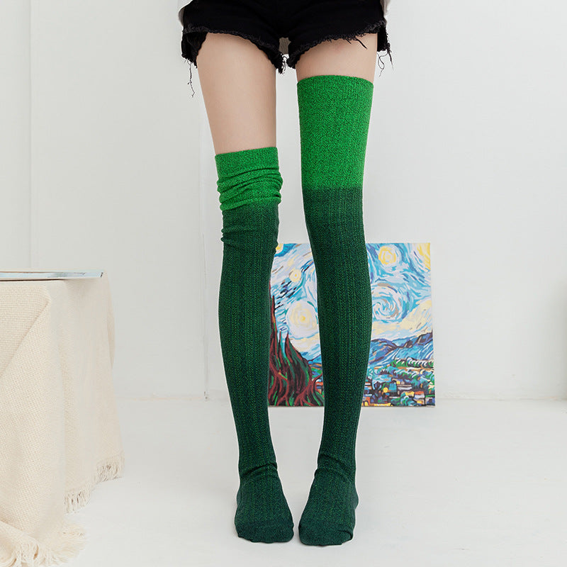 Winter Thick Knit Thigh High Socks Long Stockings Boot Autumn and Winter Tie-Dye Bunching Socks