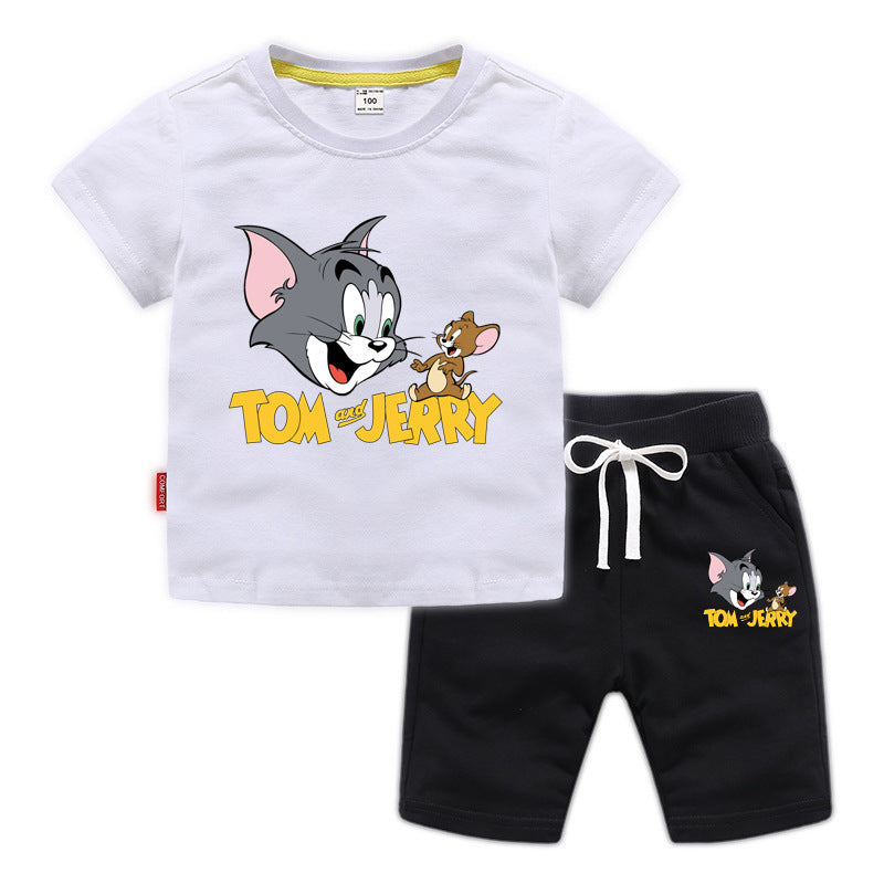 Summer Tom Jerry Children Short Sleeve Shorts Two-Piece Set