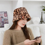 Leopard Fur Hat Retro Fisherman Hat