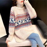 Fair Isle Sweater Cottagecore Outfits for Women Thick Turtleneck Sweater Women's Pullover Autumn and Winter Loose Retro