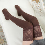 Winter Thick Knit Thigh High Socks Long Stockings Boot Lace Knee Socks Spring and Autumn Cotton Vertical Stripes Stockings