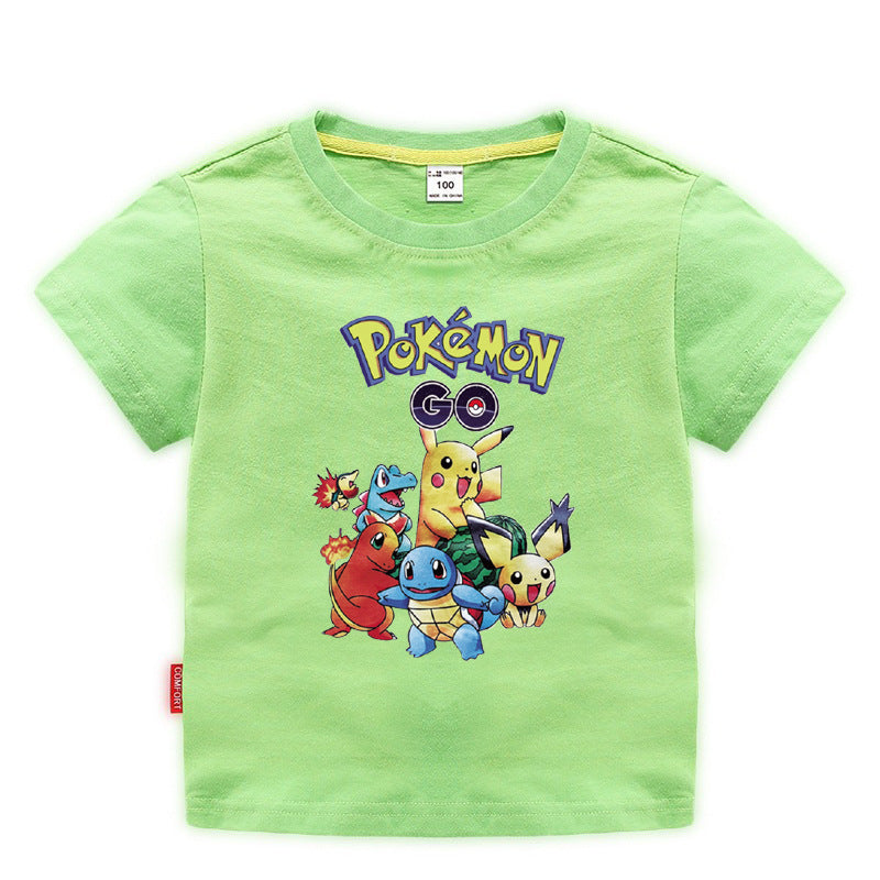 Children Pokemon Pikachu T Shirt Summer Clothing Short Sleeve T-shirt Cotton Leisure Sports