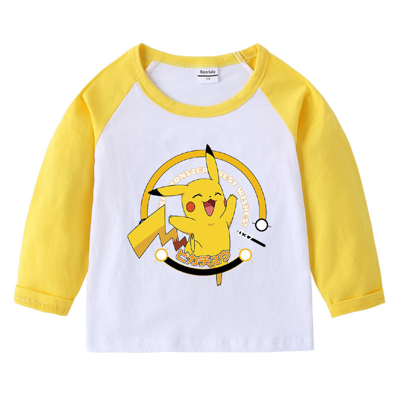 Children Pokemon Pikachu Hoodie Autumn Pikachu Children's Cotton Raglan T-shirt round Neck