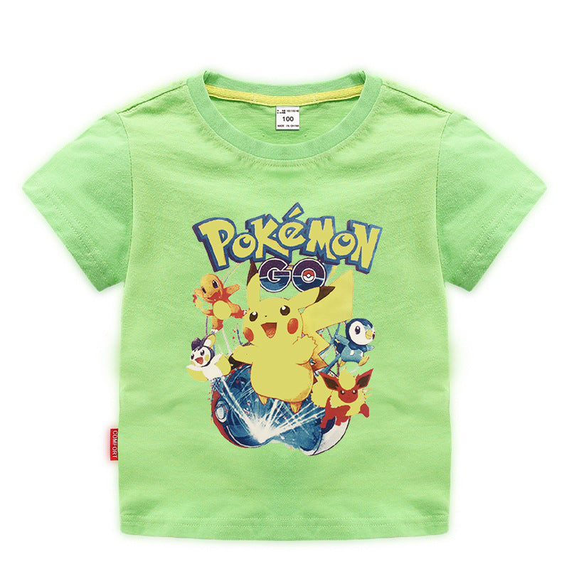 Children Pokemon Pikachu T Shirt 夏装短袖T恤棉质休闲运动
