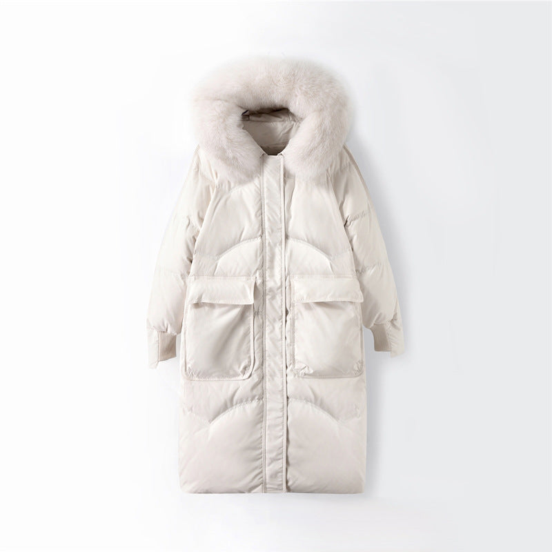 Women Winter Coats Puffer Jacket Down Coat White Duck Down Jacket Women'S Mid-Length Thickened Fox Fur Collar Coat