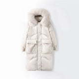 Women Winter Coats Puffer Jacket Down Coat White Duck Down Jacket Women'S Mid-Length Thickened Fox Fur Collar Coat