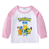 Children Pokemon Pikachu Hoodie Spring and Autumn Pikachu Children's Cotton Raglan T-shirt