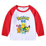 Children Pokemon Pikachu Hoodie Spring and Autumn Pikachu Children's Cotton Raglan T-shirt