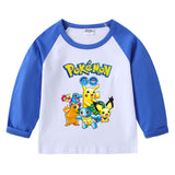 Children Pokemon Pikachu Hoodie Spring and Autumn Pikachu Children's Cotton Raglan T-shirt