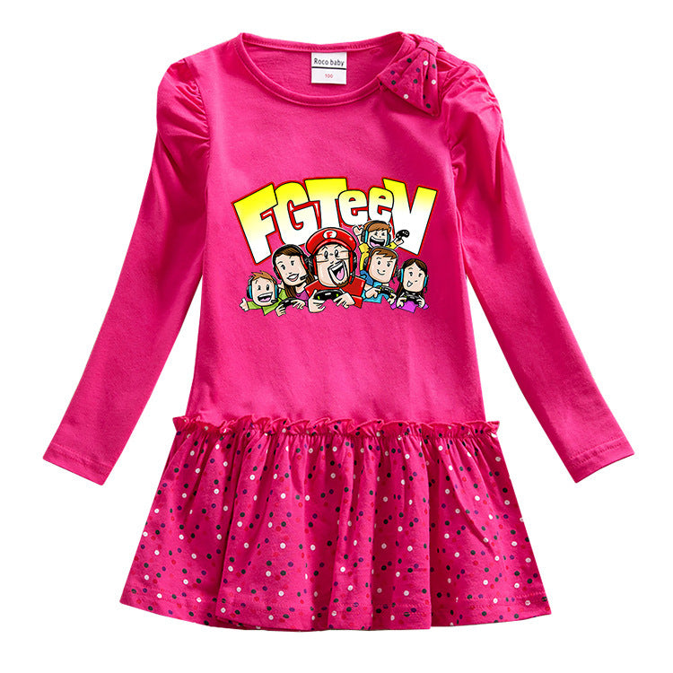 Fgteev Spring and Autumn Girls' Cotton Long Sleeve Dress