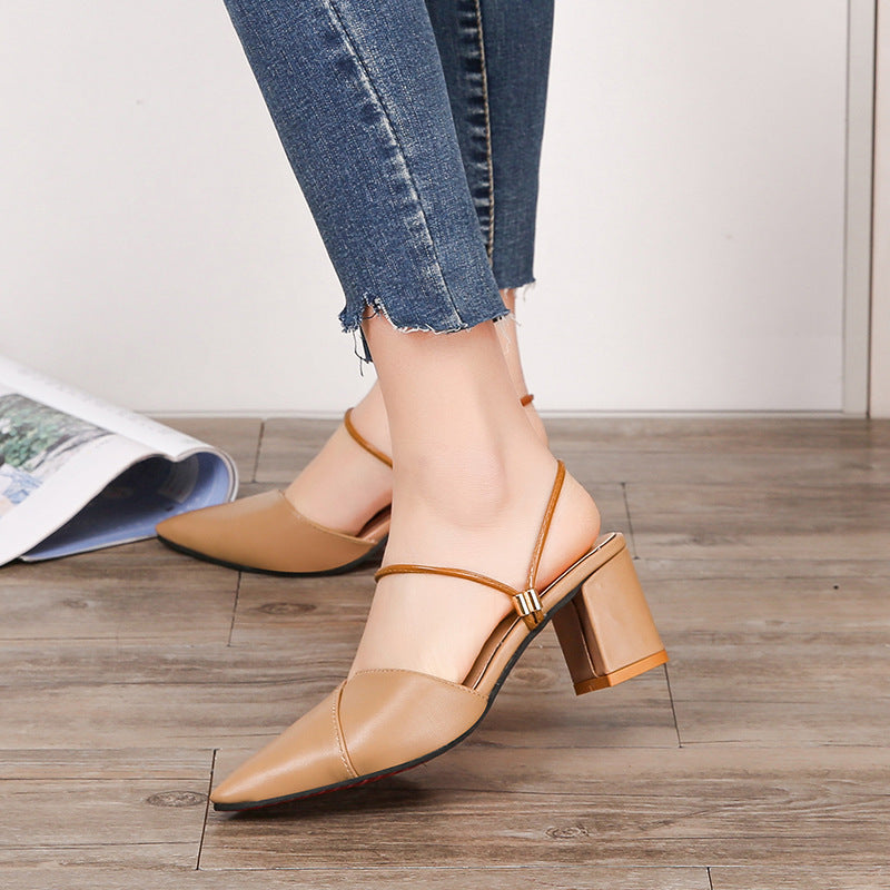 Nude Strappy Block Heels Sandals