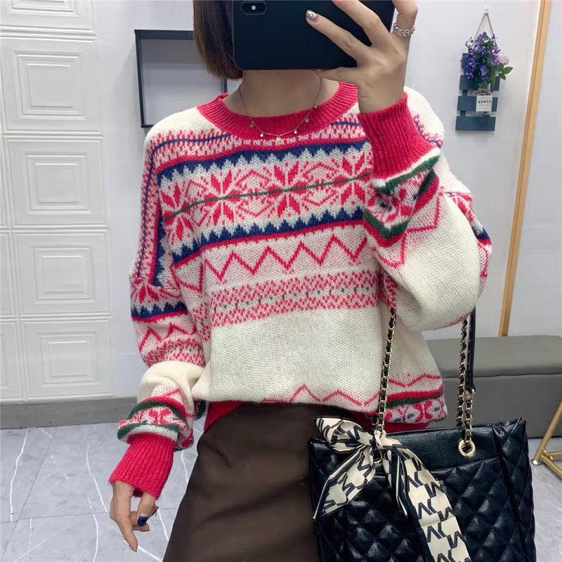 Fair Isle Sweater Cottagecore Outfits for Women Sweater Early Autumn round Neck Long Sleeve Pullover Cardigan Knitwear