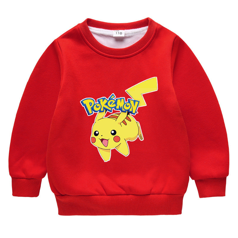 Children Pokemon Pikachu Hoodie Fleece-Lined Pikachu Sweater Double-Layer Thickened Coat Top