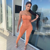 Winter Solid Color Pleated Backless Midriff Outfit Lace-up off-Shoulder Tube Top Jumpsuit