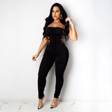 Winter Solid Color Pleated Backless Midriff Outfit Lace-up off-Shoulder Tube Top Jumpsuit