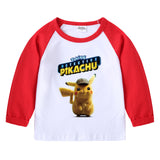 Children Pokemon Pikachu Hoodie Spring and Autumn Children's Cotton Raglan T-shirt round Neck