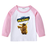 Children Pokemon Pikachu Hoodie Spring and Autumn Children's Cotton Raglan T-shirt round Neck