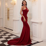 Burgundy Dresses For Wedding Wine Red Spring Sleeveless One-Shoulder Solid Color Small Trailing Birthday Party Dress