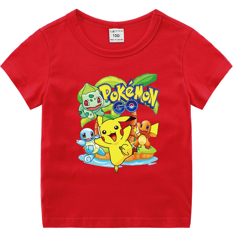 Children Pokemon Pikachu T Shirt Cotton Short Sleeve round Neck T-shirt Sports Casual Cute