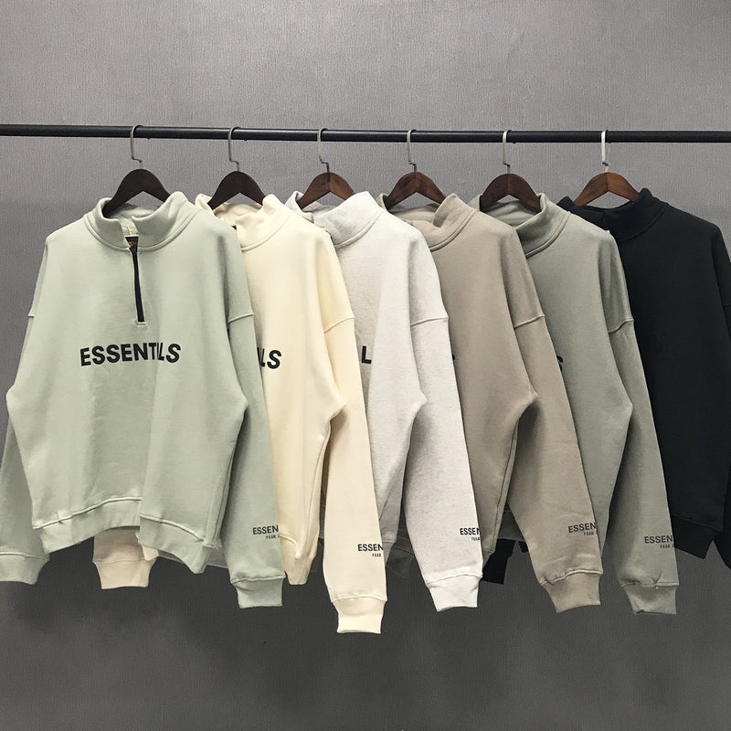 Fog Fear of God Essentials Hoodie Double Line Loose Autumn and Winter Fleece-Lined Half Zipper Hoodie