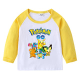 Children Pokemon Pikachu Hoodie Spring and Autumn Pikachu Children's Cotton Raglan T-shirt