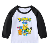 Children Pokemon Pikachu Hoodie Spring and Autumn Pikachu Children's Cotton Raglan T-shirt