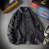 Denim Varsity Jacket Fleece-Lined Denim Jacket Men's Washed Slim-Fit Thickened Coat Men's Autumn Jacket