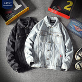 Denim Varsity Jacket Fleece-Lined Denim Jacket Men's Washed Slim-Fit Thickened Coat Men's Autumn Jacket