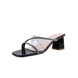 Nude Strappy Block Heels Summer Chunky Heel Slippers
