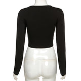 Music Festivals Rave Outfits Girls Tops Spring Style Women's Solid Color Long Sleeve T-shirt